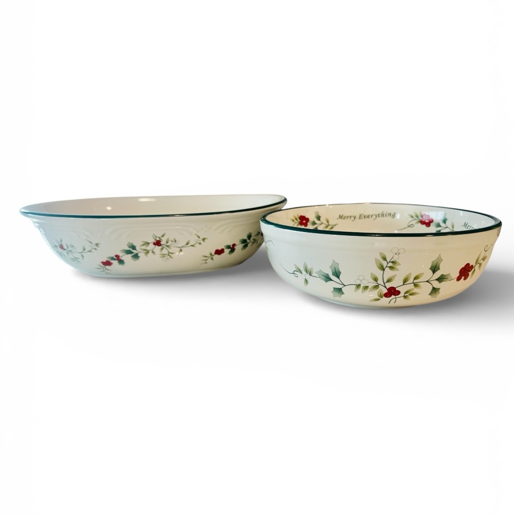 Pfaltzgraff Winterberry Serving Set 10” Oval Dish & 7” Bowl Merry Everything
